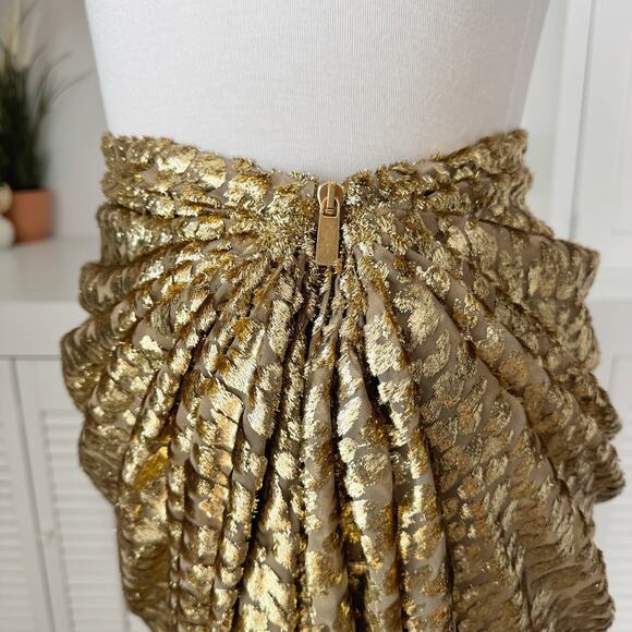 Michael Kors Metallic Gold Silk Cheetah Fil Coupe Draped Sarong Skirt Size 8 - Picture 6 of 10